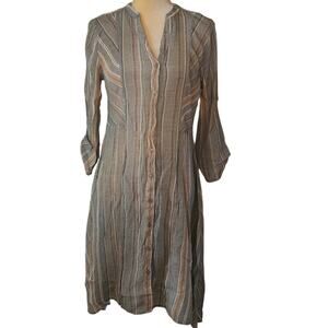 Fred David Button Down Striped Rolled Tabbed Sleeves Dress Size Small